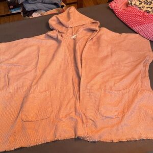 Cozy Hooded Knit LOFT Poncho in Peach